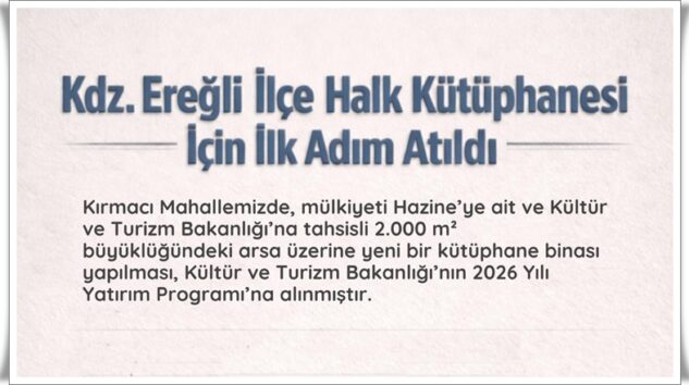 2 BİN M2’LİK YENİ KÜTÜPHANE KIRMACI’YA YAPILACAK