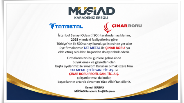 GÜLBAY, ISO 500’DE YER ALAN BÖLGE FİRMALARINI KUTLADI