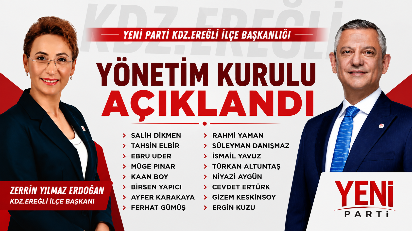 YENİ PARTİ KDZ. EREĞLİ YÖNETİMİNDE YENİ  İSİMLER!